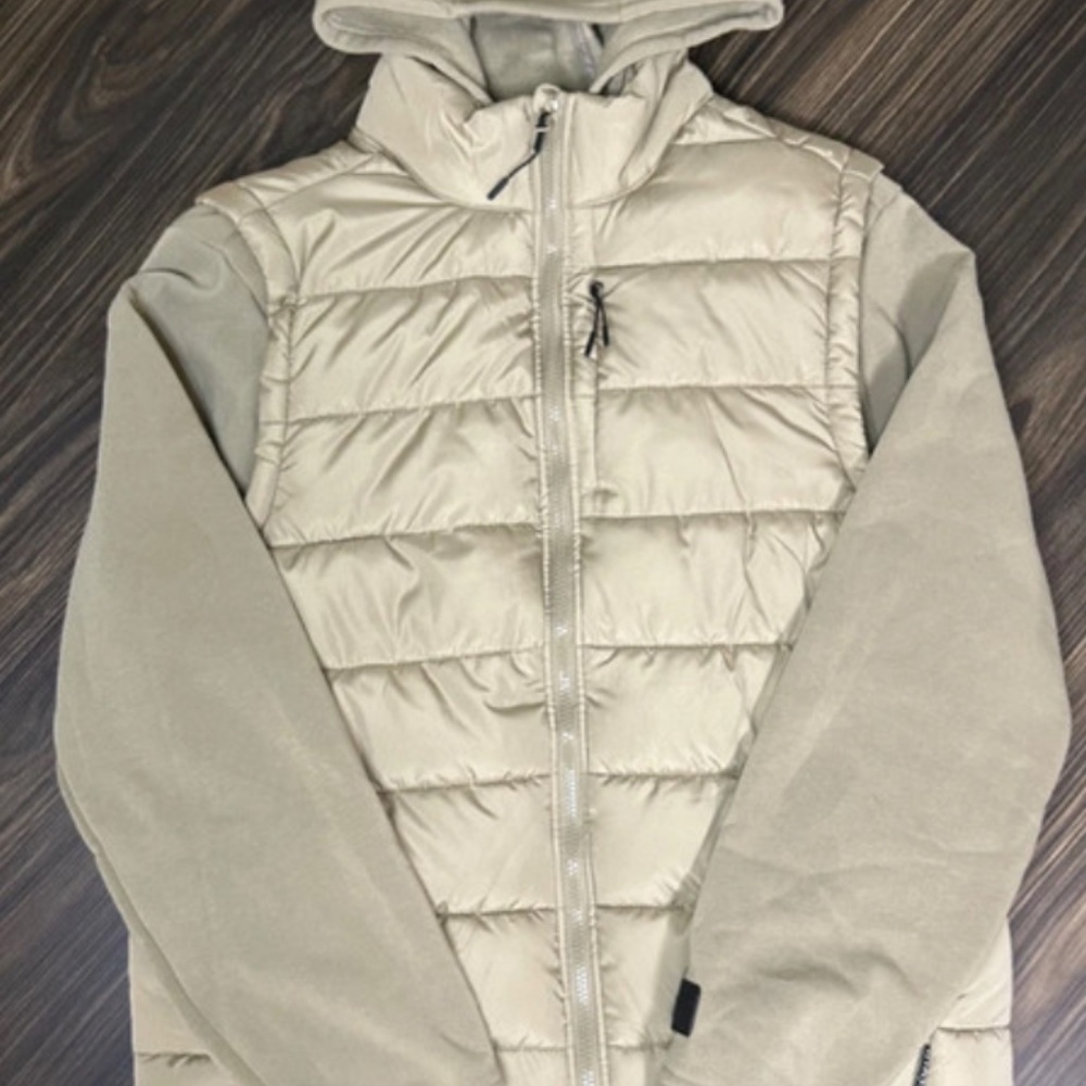 Brooklyn Cloth Men’s Puffer Jacket Medium Quilted Hooded Full Zip Gray